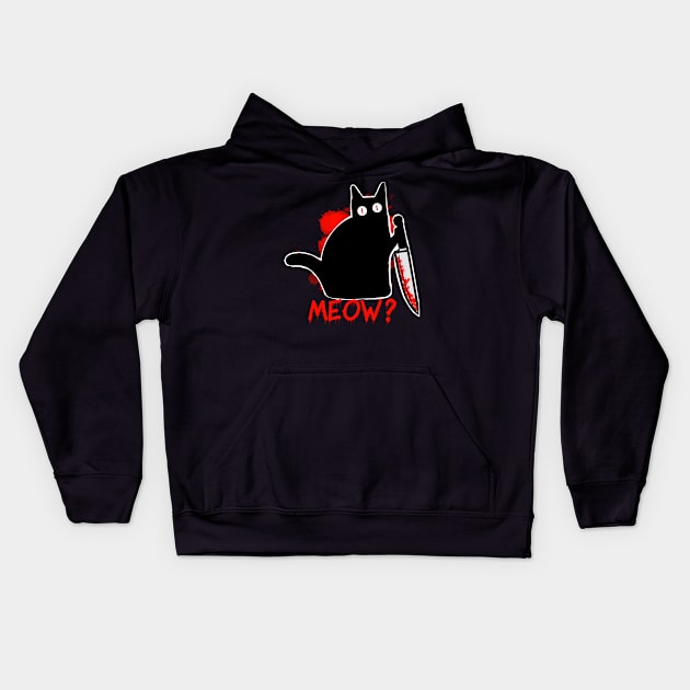 Murderous Black Cat with Knife - Meow funny halloween Kids Hoodie by DesignsBySaxton